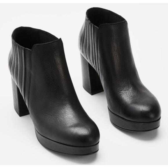 Eileen Fisher Black Classic Bird Leather Platform Bootie Women's Size 10 - Picture 1 of 7